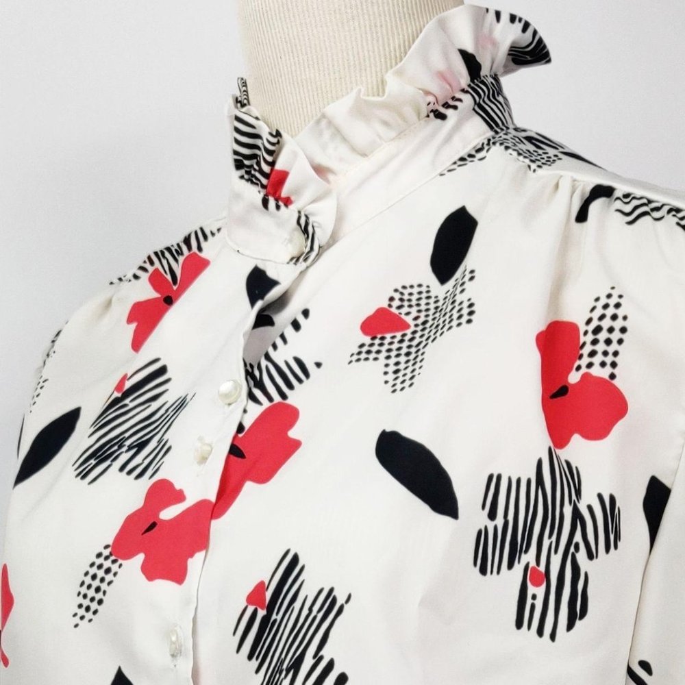 Vintage 19 s Secretary Blouse GROOVY Floral M